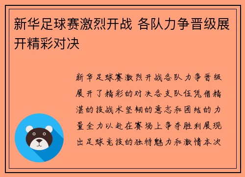 新华足球赛激烈开战 各队力争晋级展开精彩对决
