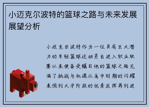 小迈克尔波特的篮球之路与未来发展展望分析