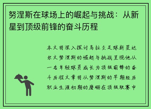 努涅斯在球场上的崛起与挑战：从新星到顶级前锋的奋斗历程